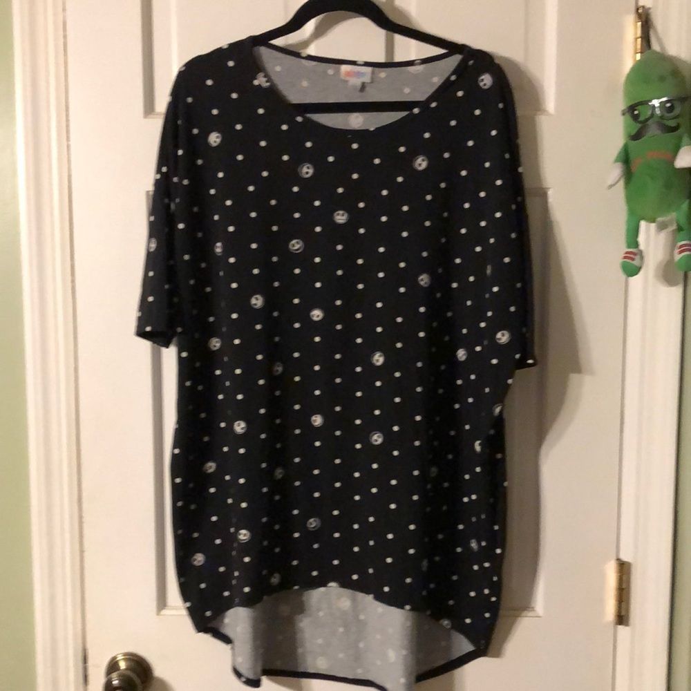 LulaRoe Large Disney Nightmare Before Christmas Polka Dot Irma Highlow Tunic